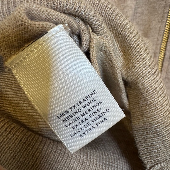 Ann Taylor Long Sleeve Beige Sweater w/ Gold Zip Up and Pocket Details 100% Wool - Picture 16 of 16